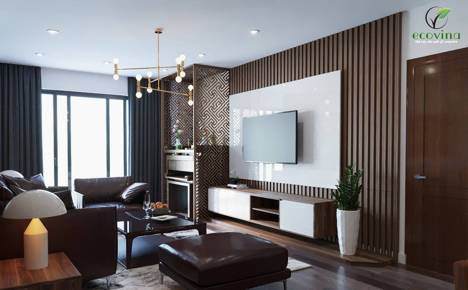 Mẫu nhựa ốp tường phòng khách hiện đại