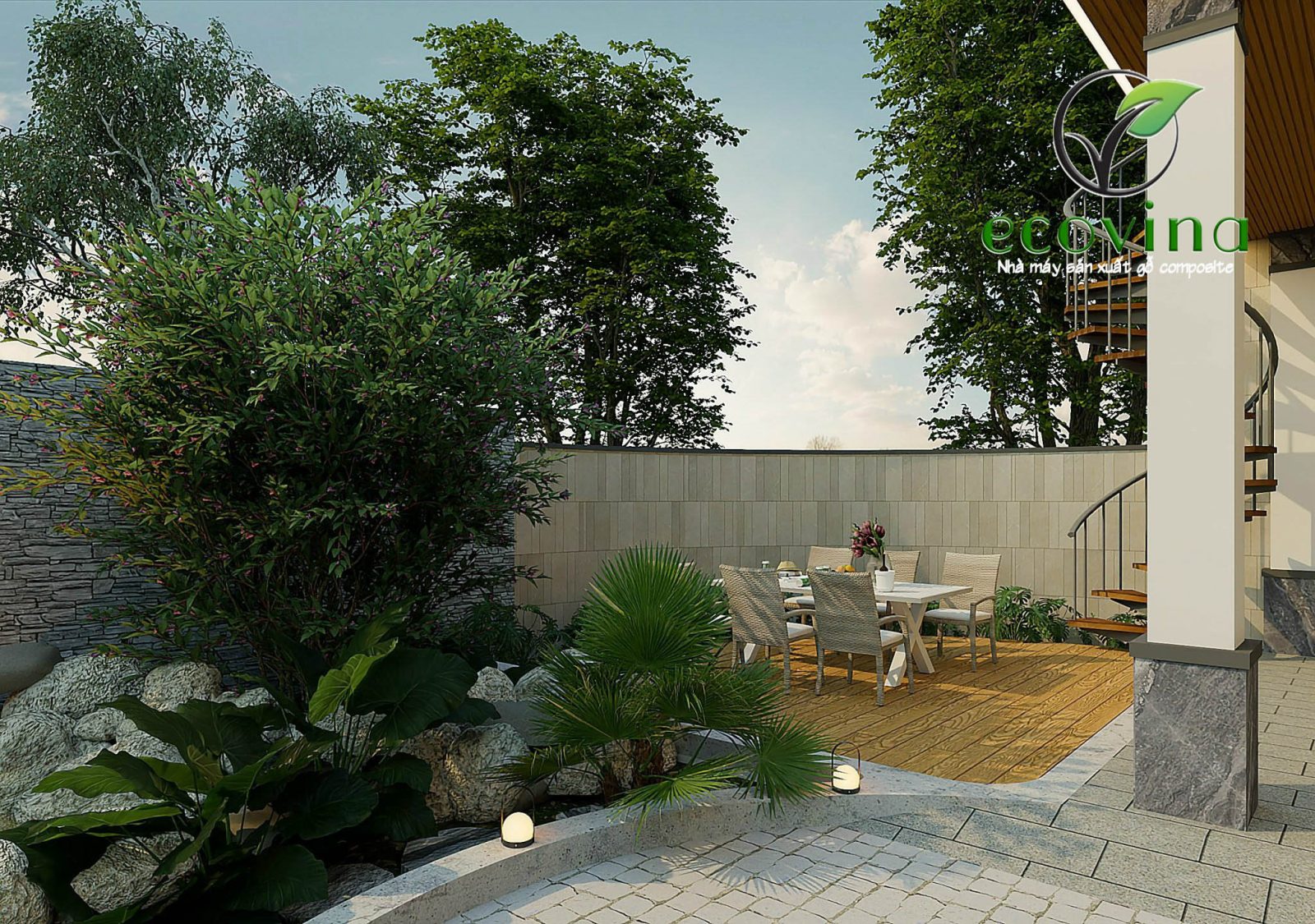 Ecovina thiết kế ốp trần gỗ nhựa Composite